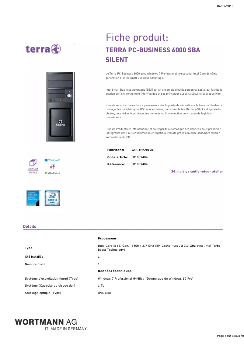 Image de la première page du manuel de l'appareil TERRA 6000