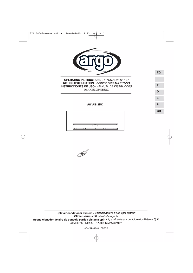 Page n°1 - Manuel utilisateur ARGO AWIAS12DC