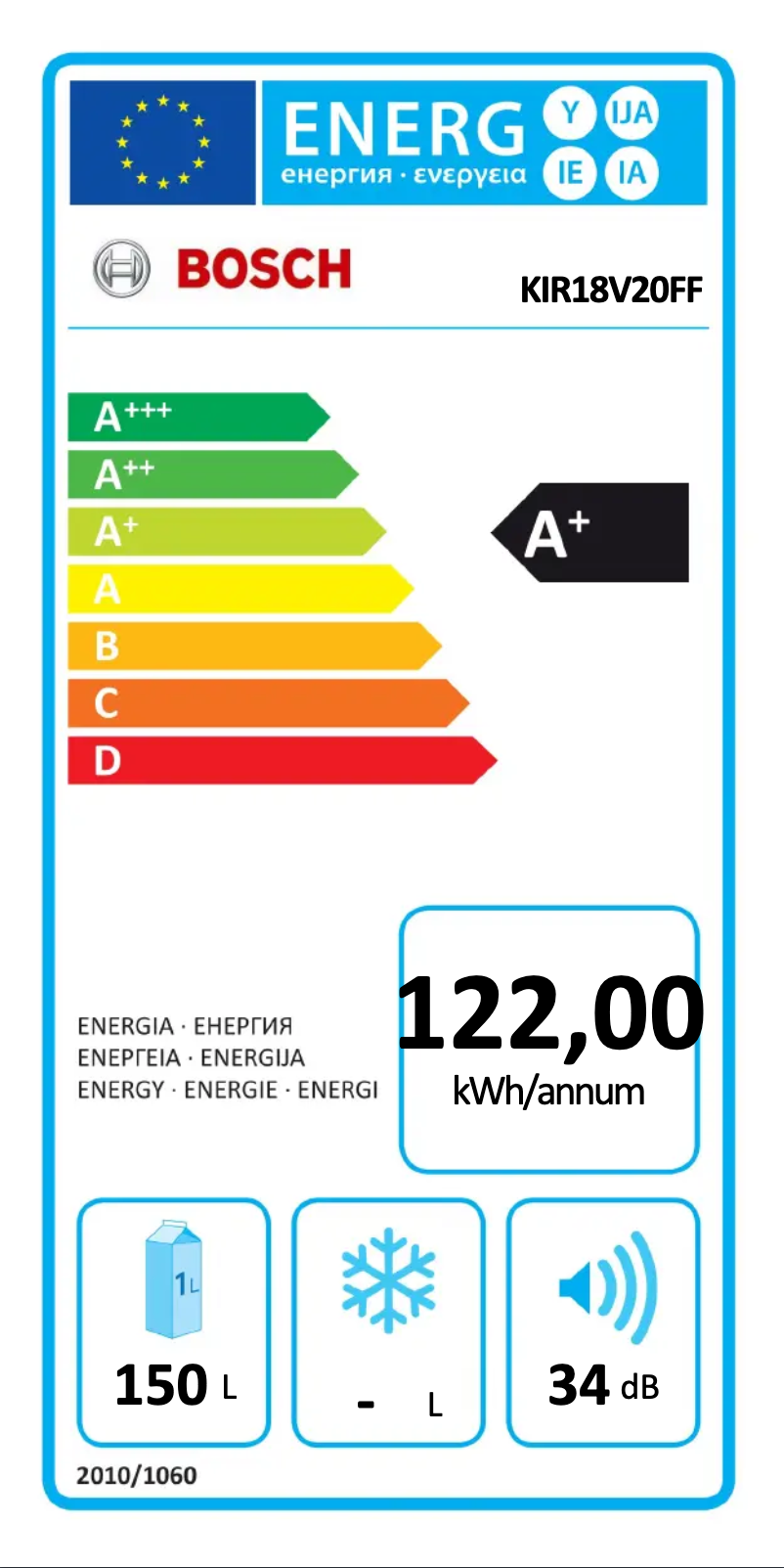 Page n°1 - Label énergétique Bosch KIR18V20FF