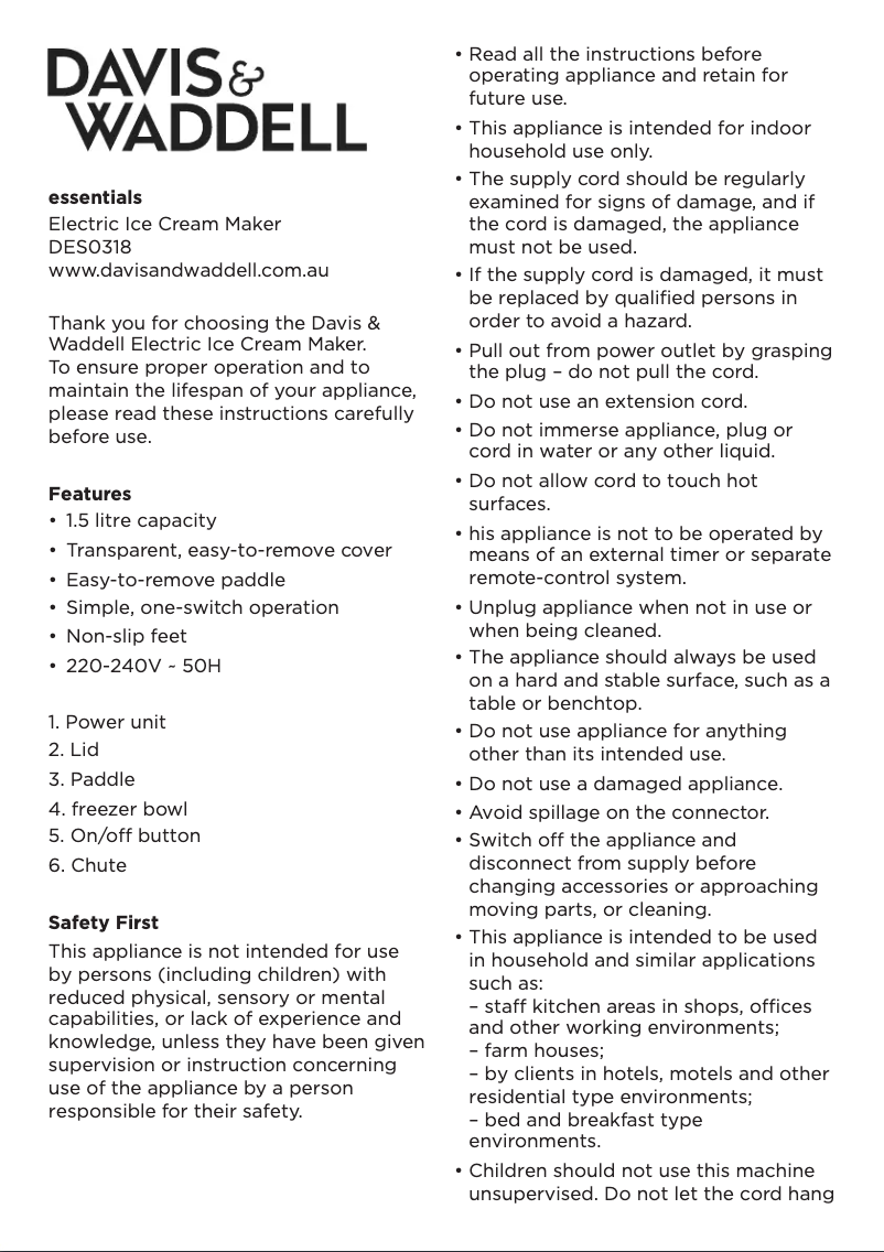 Page n°1 - Manuel utilisateur Davis & Waddell DES0318