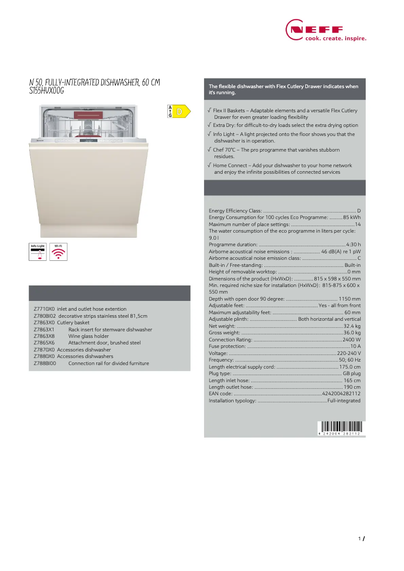 Page n°1 - Fiche technique Neff S155HVX00G