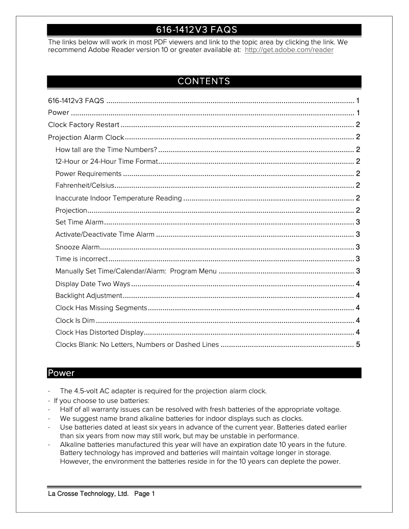 Page 1 de la notice FAQ La Crosse Technology 616-1412V3