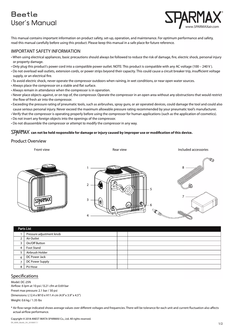 Image de la première page du manuel de l'appareil Beetle
