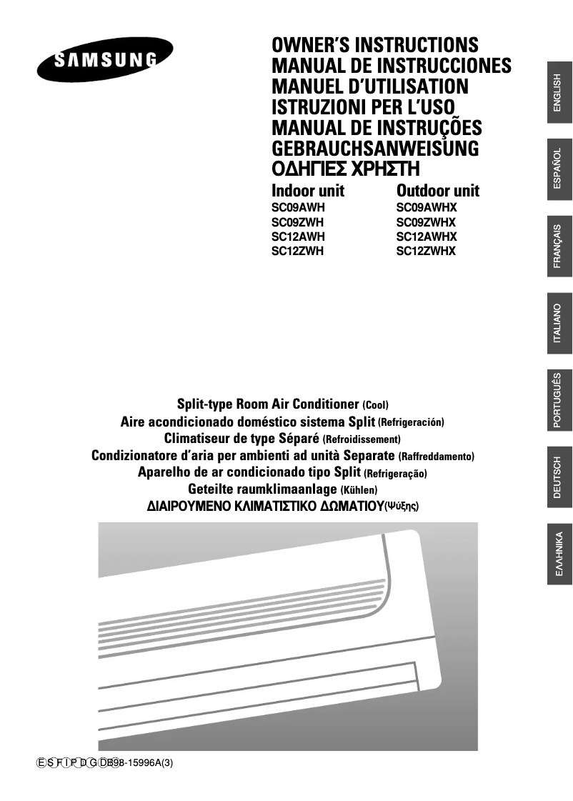 Page 1 de la notice Manuel utilisateur Samsung SC09ZWHX