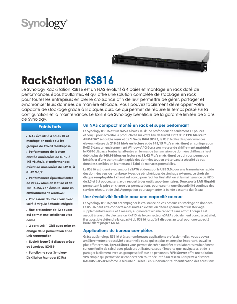 Image de la première page du manuel de l'appareil RackStation RS816