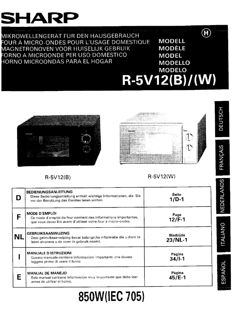 Page 1 de la notice Manuel utilisateur Sharp R-5V12