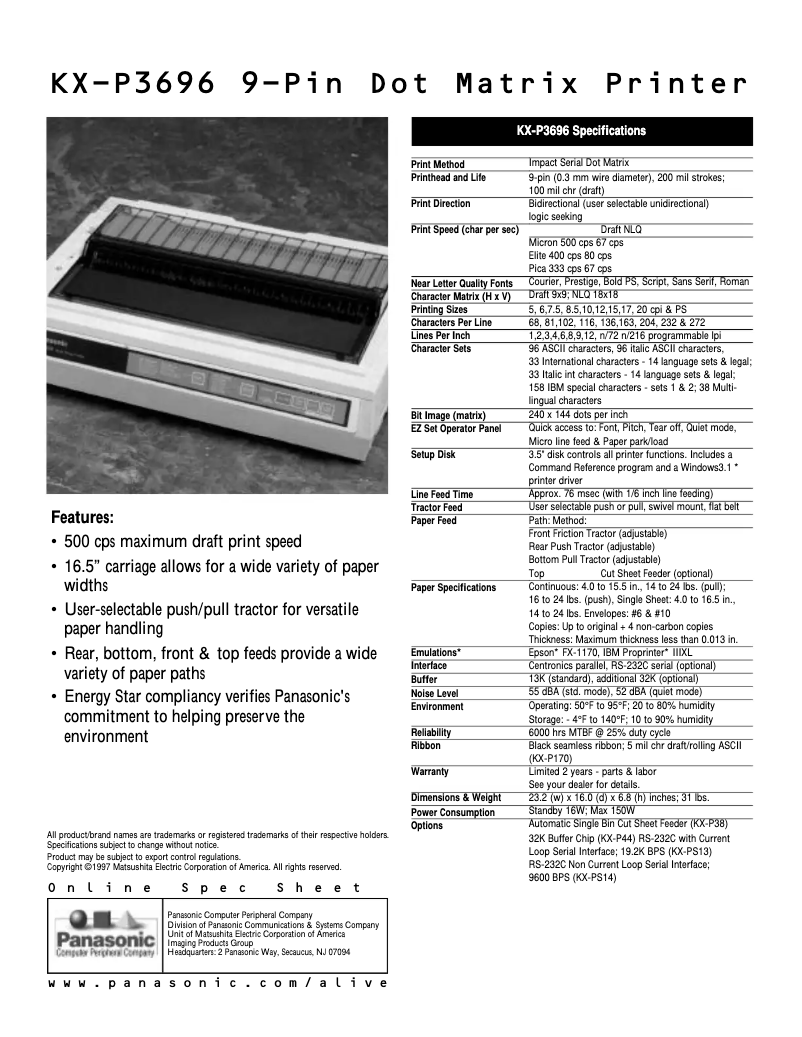 Image de la première page du manuel de l'appareil KX-P3696