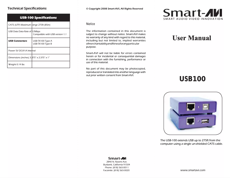 Page n°1 - Manuel utilisateur Smart-AVI USB-100S