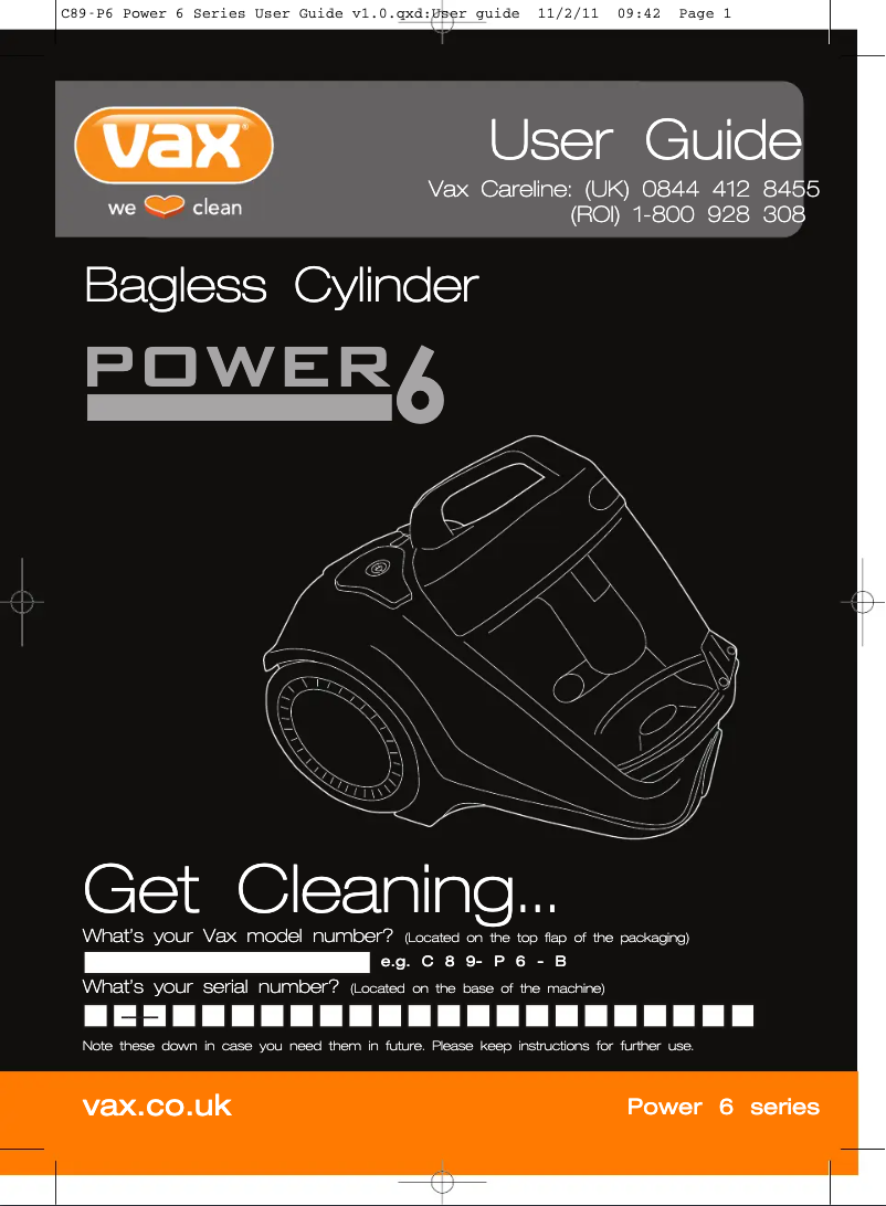 Page 1 de la notice Manuel utilisateur Vax Power 6 Reach