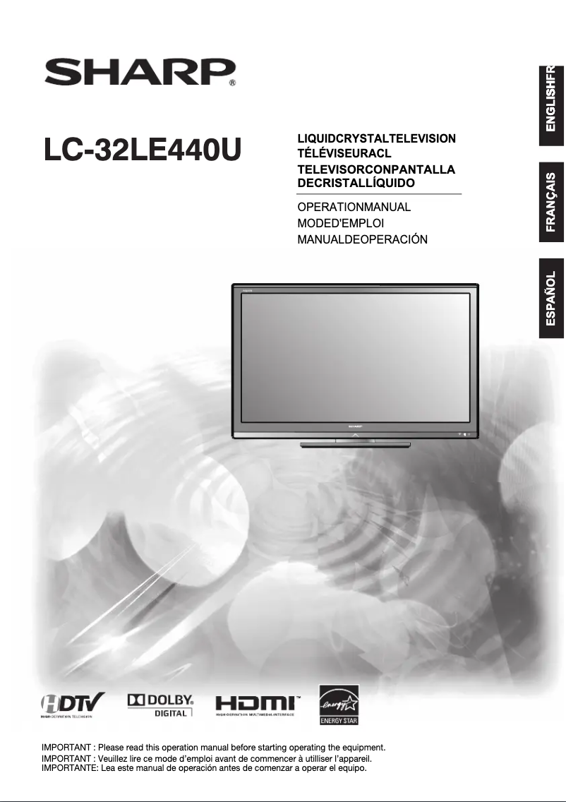Image de la première page du manuel de l'appareil Aquos LC-32LE440U