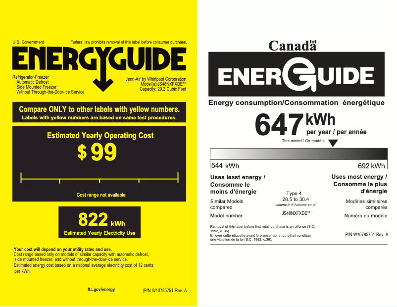 Page 1 de la notice Label énergétique JennAir JS48NXFXDE