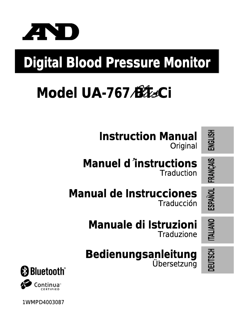 Page 1 de la notice Manuel utilisateur A&D UA-767PBT-CI