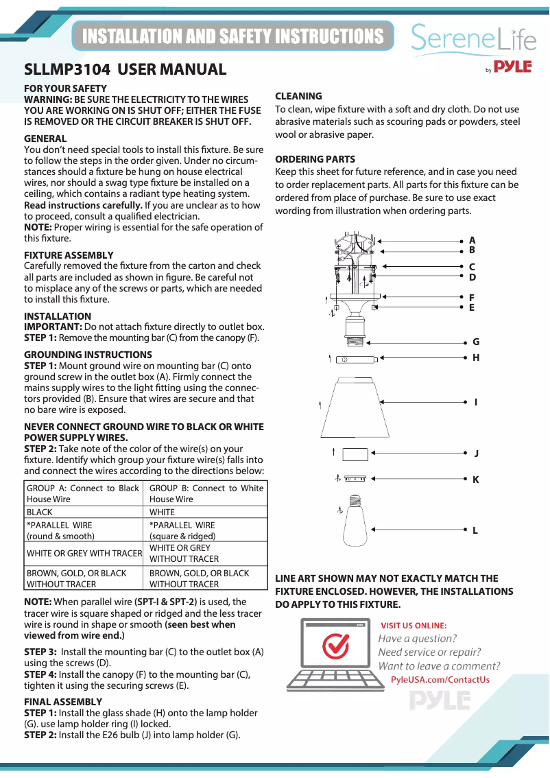 Page 1 de la notice Manuel utilisateur SereneLife SLLMP3104