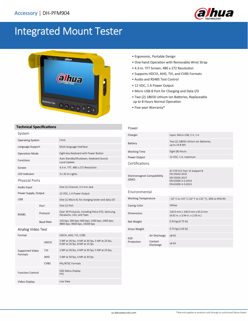 Page n°1 - Fiche technique Dahua Technology DH-PFM904