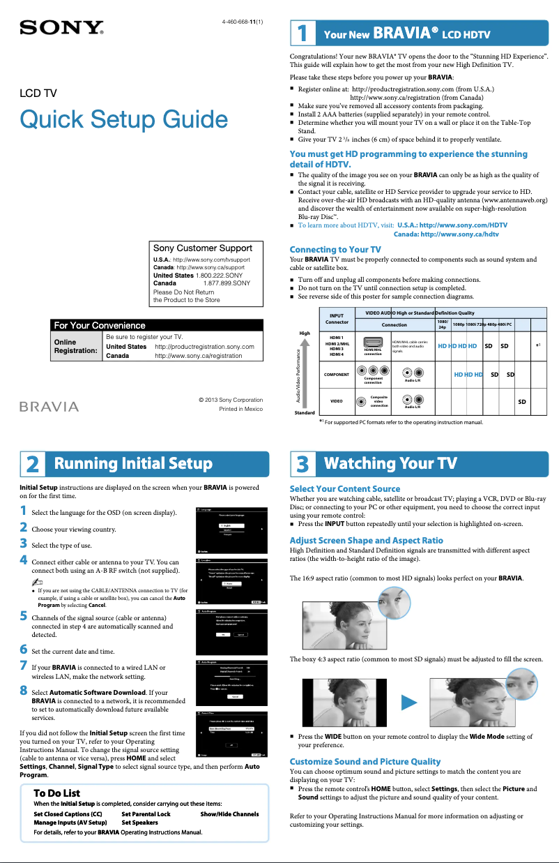 Page n°1 - Guide d'installation Sony Bravia KDL-60R550A