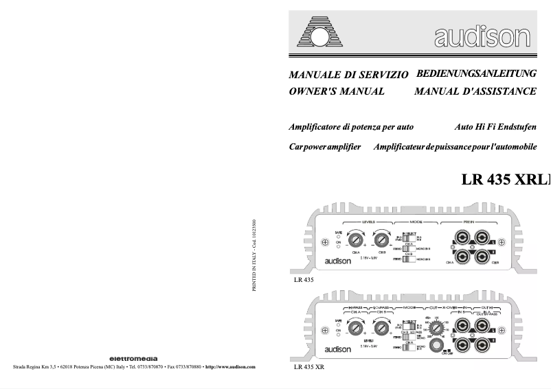Page n°1 - Manuel utilisateur Audison LR 435 XR