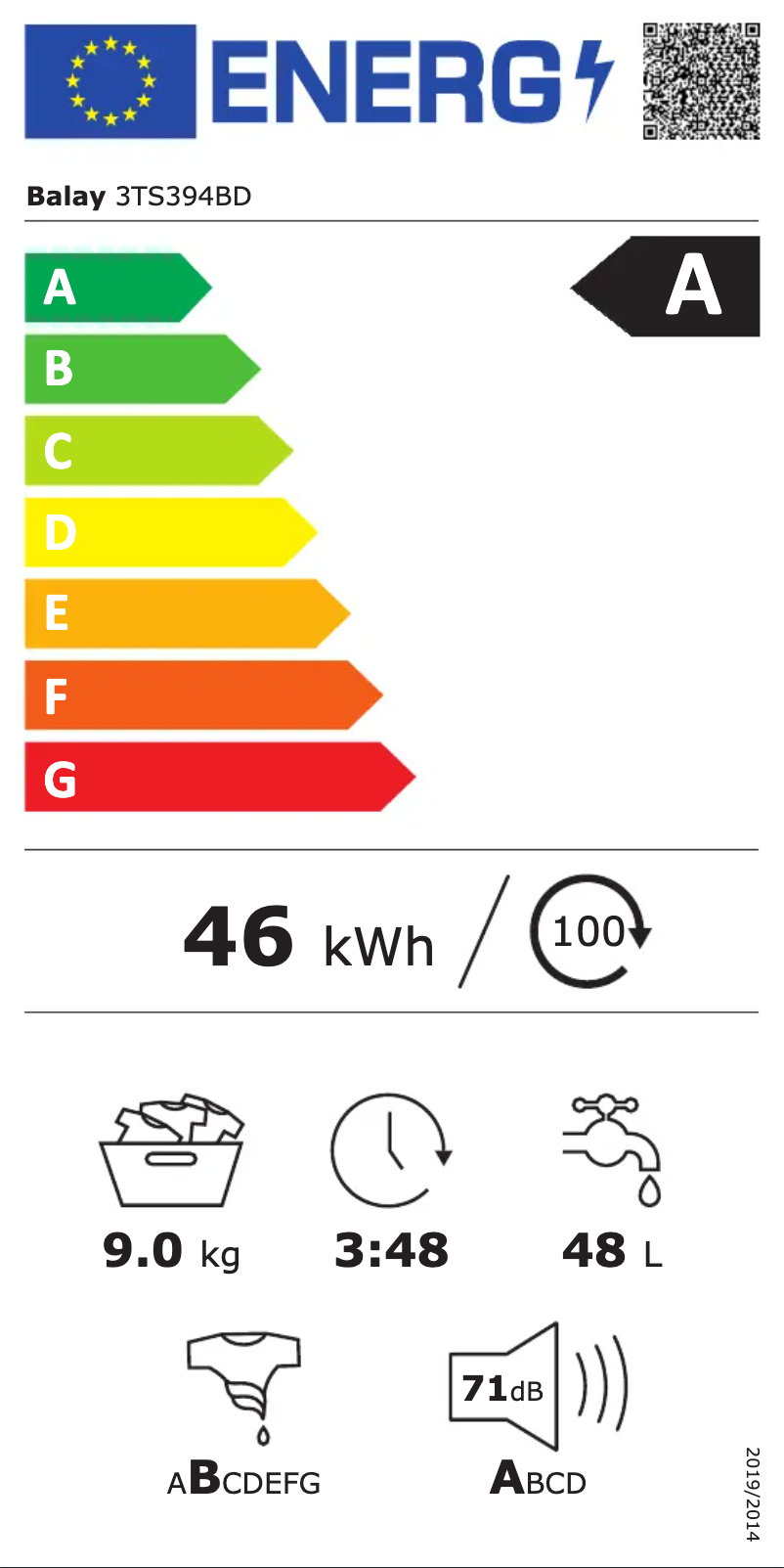 Page n°1 - Label énergétique Balay 3TS394BD