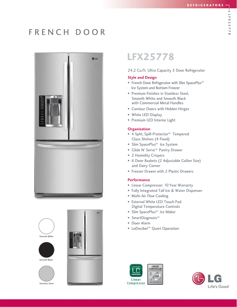 Página 1 del manual Ficha técnica LG LFX25778SW