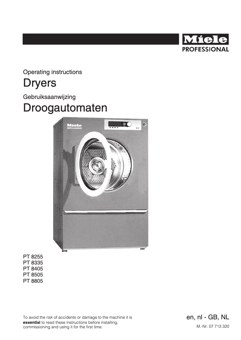 Page 1 de la notice Manuel utilisateur Miele PT 8255