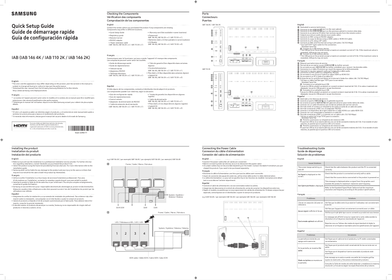 Page n°1 - Guide de démarrage rapide Samsung IAB 146 2K