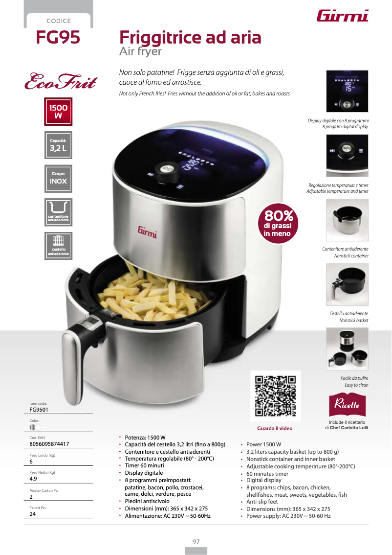 Page 1 de la notice Fiche technique Girmi FG95