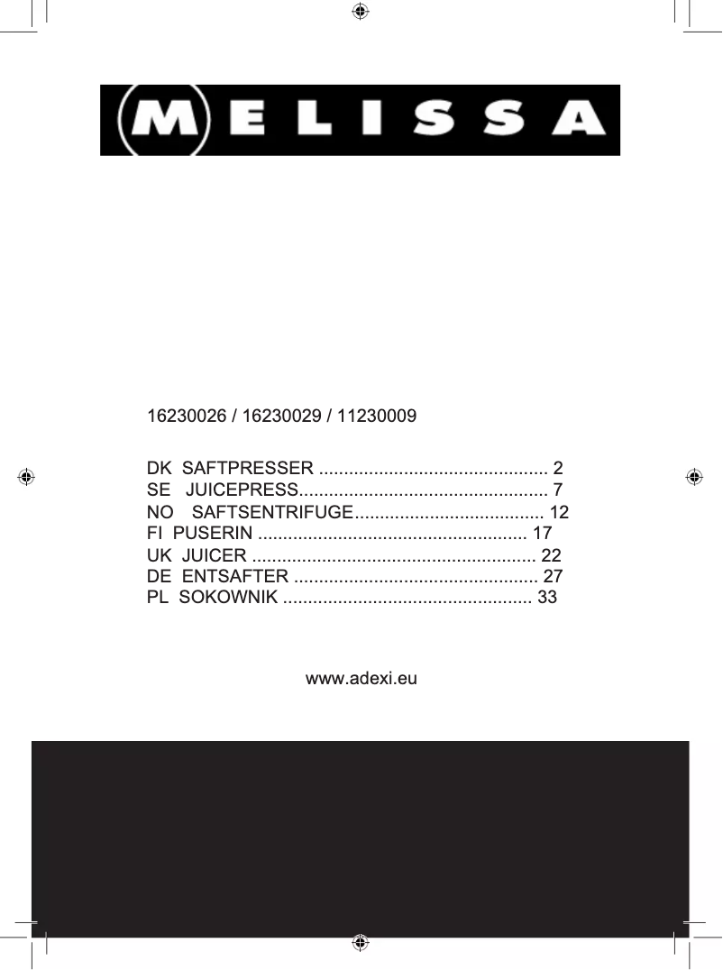 Page n°1 - Manuel utilisateur Melissa 11230009