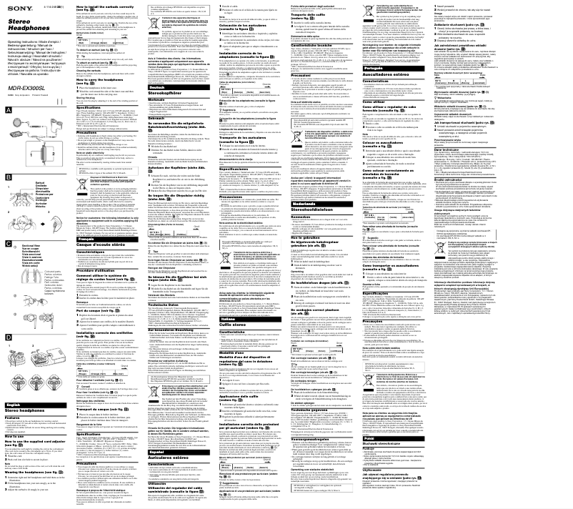 Page 1 de la notice Manuel utilisateur Sony MDR-EX300SL