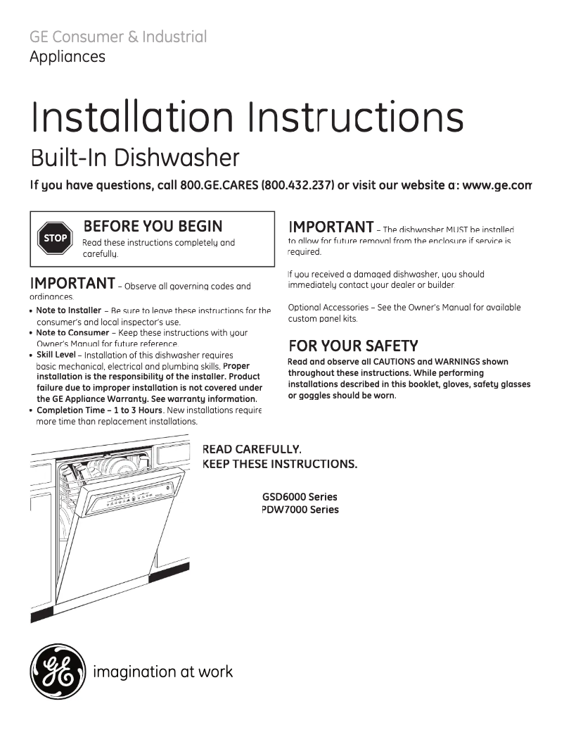 Page 1 de la notice Guide d'installation GE Profile PDW7900NCC