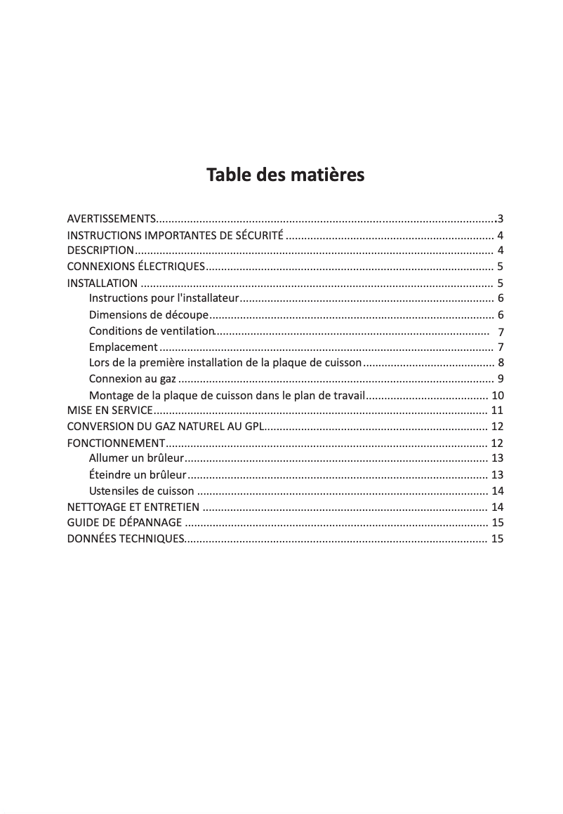 Page 1 de la notice Manuel utilisateur Proline PGH4FGL1