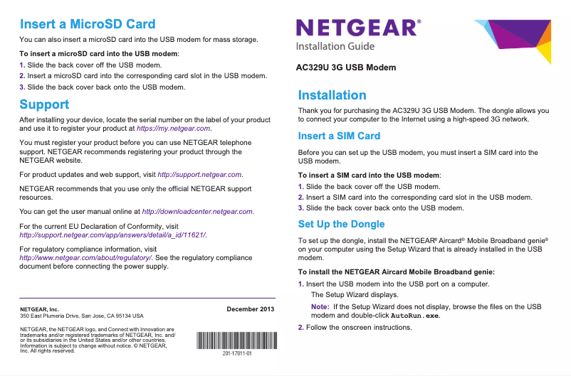 Page 1 de la notice Guide d'installation Netgear AirCard AC329U