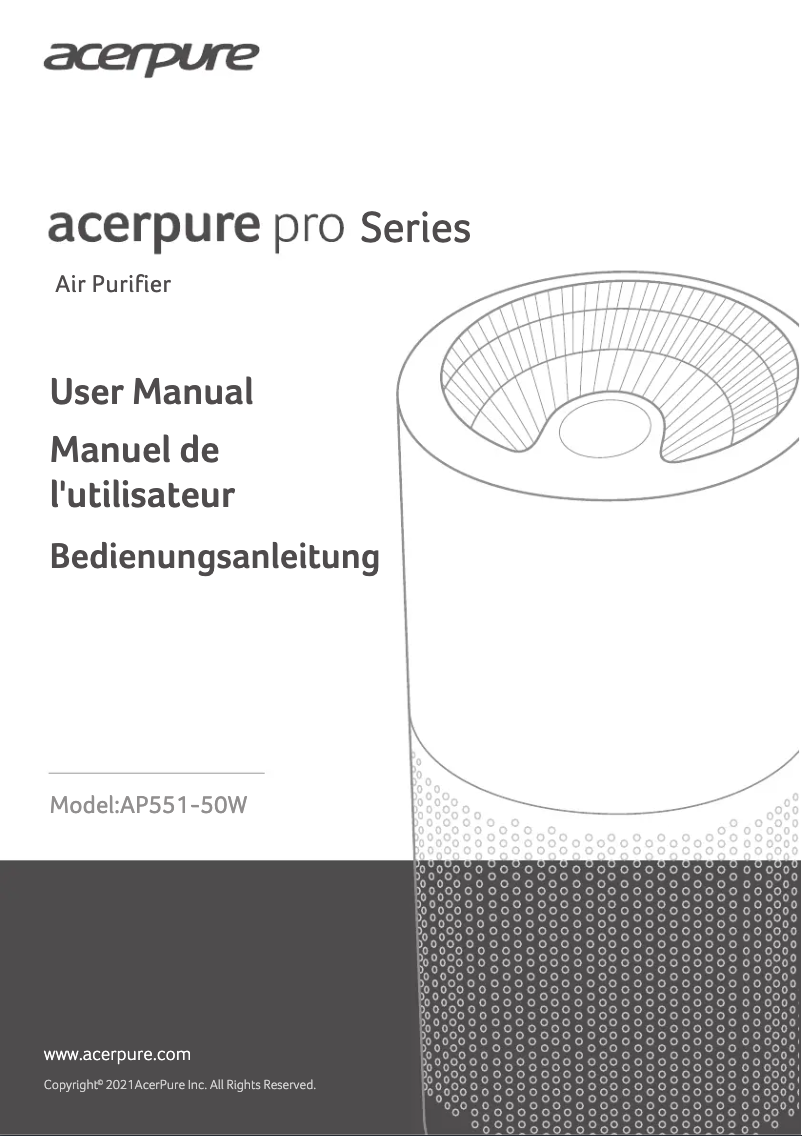 Image de la première page du manuel de l'appareil Acerpure Pro P2 AP551-50W