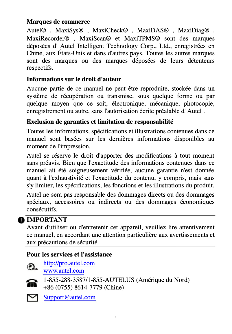 Page 1 de la notice Manuel utilisateur Autel MaxiVideo MV460