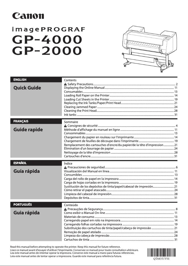 Image de la première page du manuel de l'appareil imagePROGRAF GP-2000