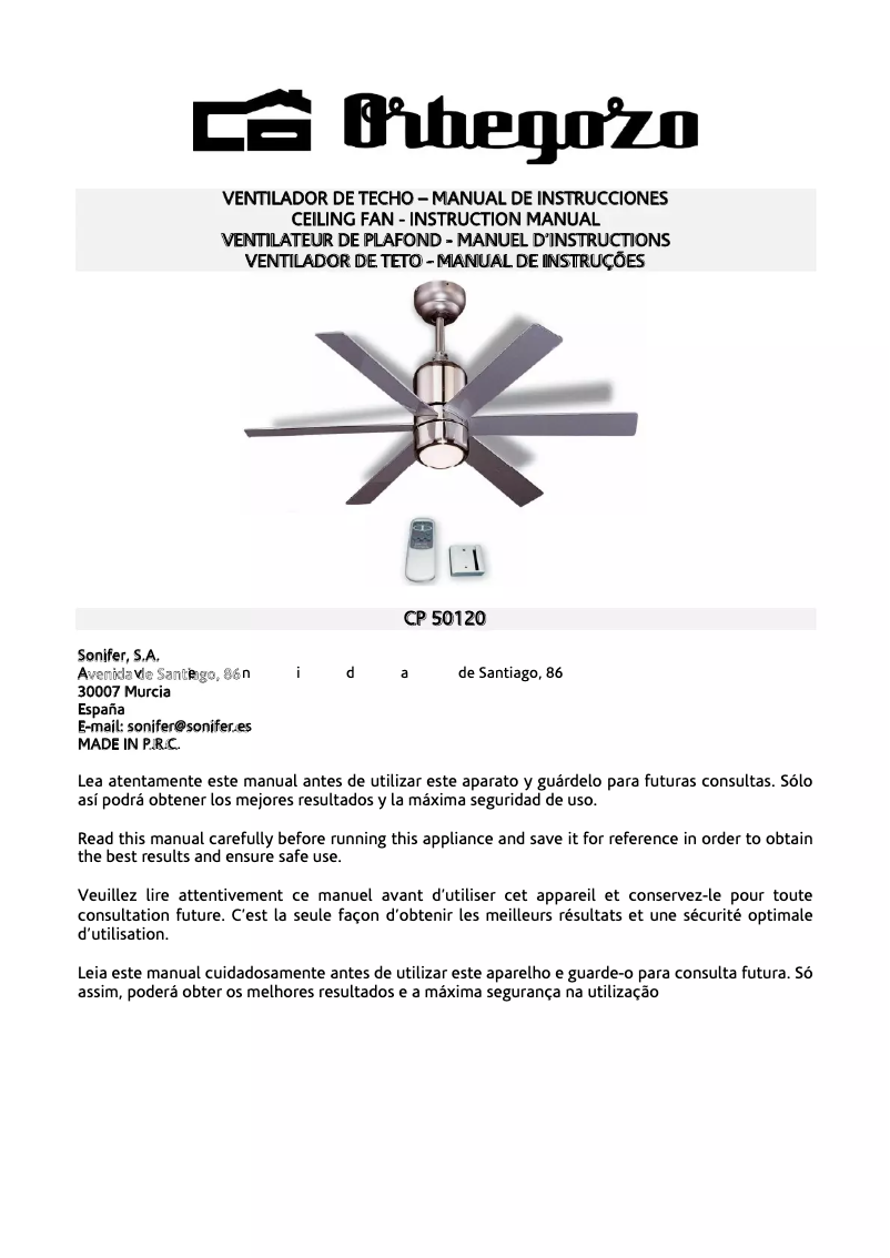 Page 1 de la notice Manuel utilisateur Orbegozo CP 50120