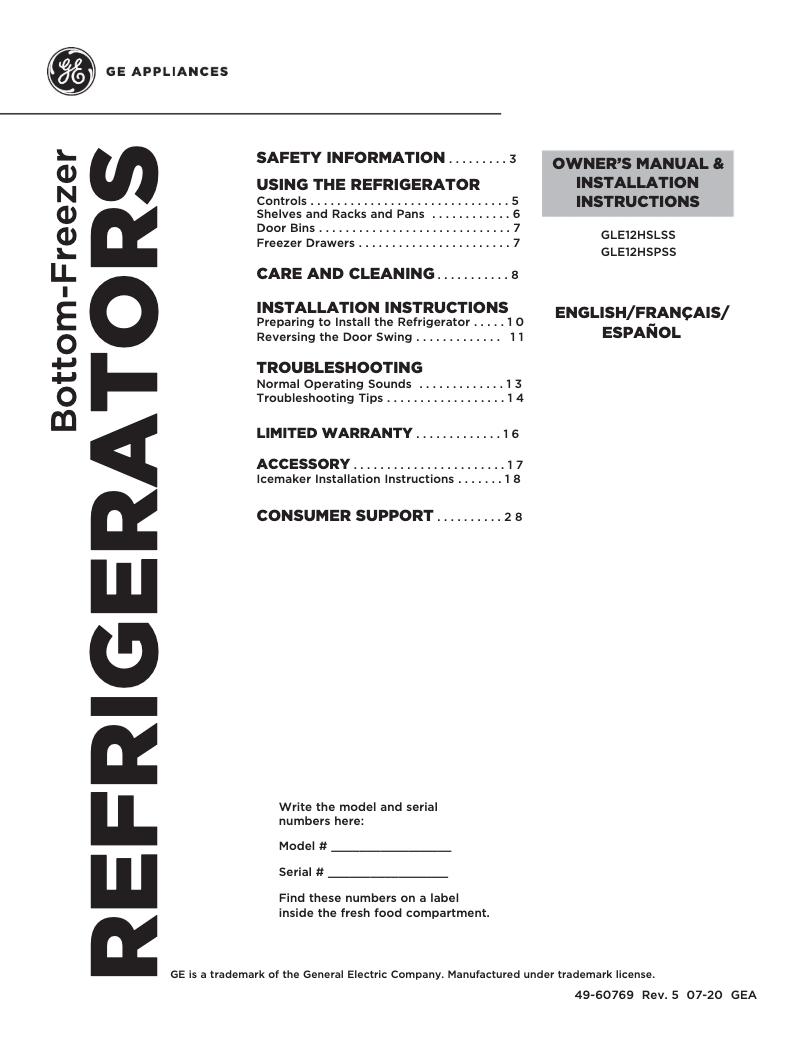 Page n°1 - Guide d'installation GE GLE12HSPSS