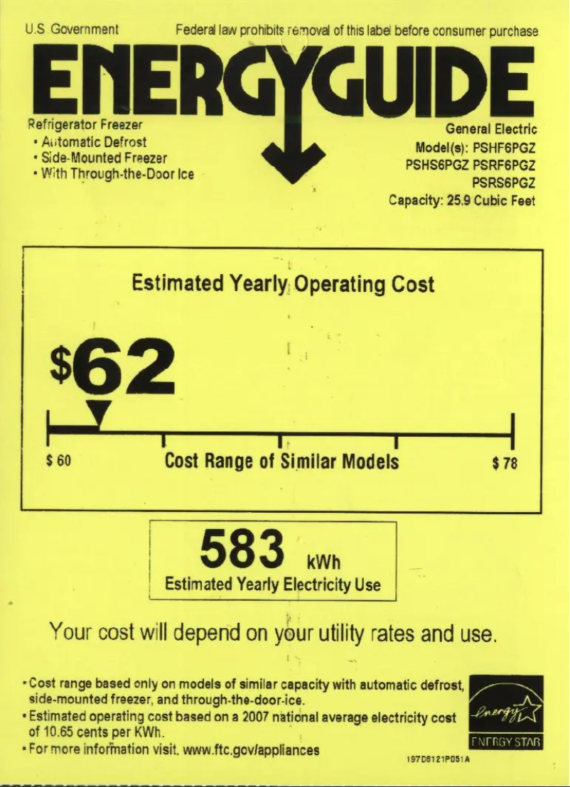 Page n°1 - Label énergétique GE PSHF6PGZWW