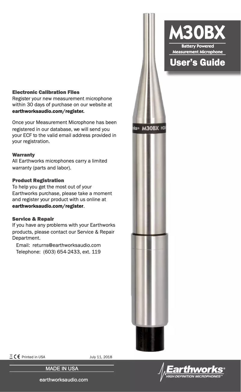 Page n°1 - Manuel utilisateur Earthworks M30BX