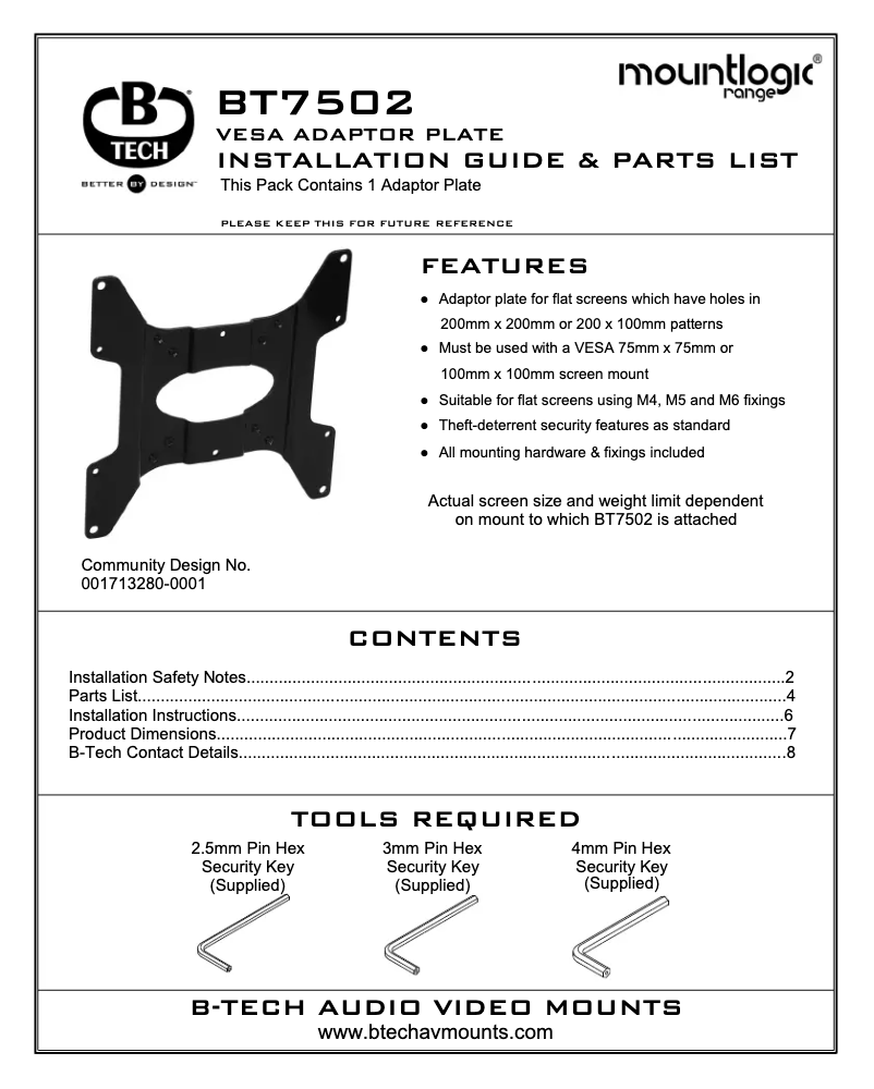 Page n°1 - Manuel utilisateur B-Tech BT7502