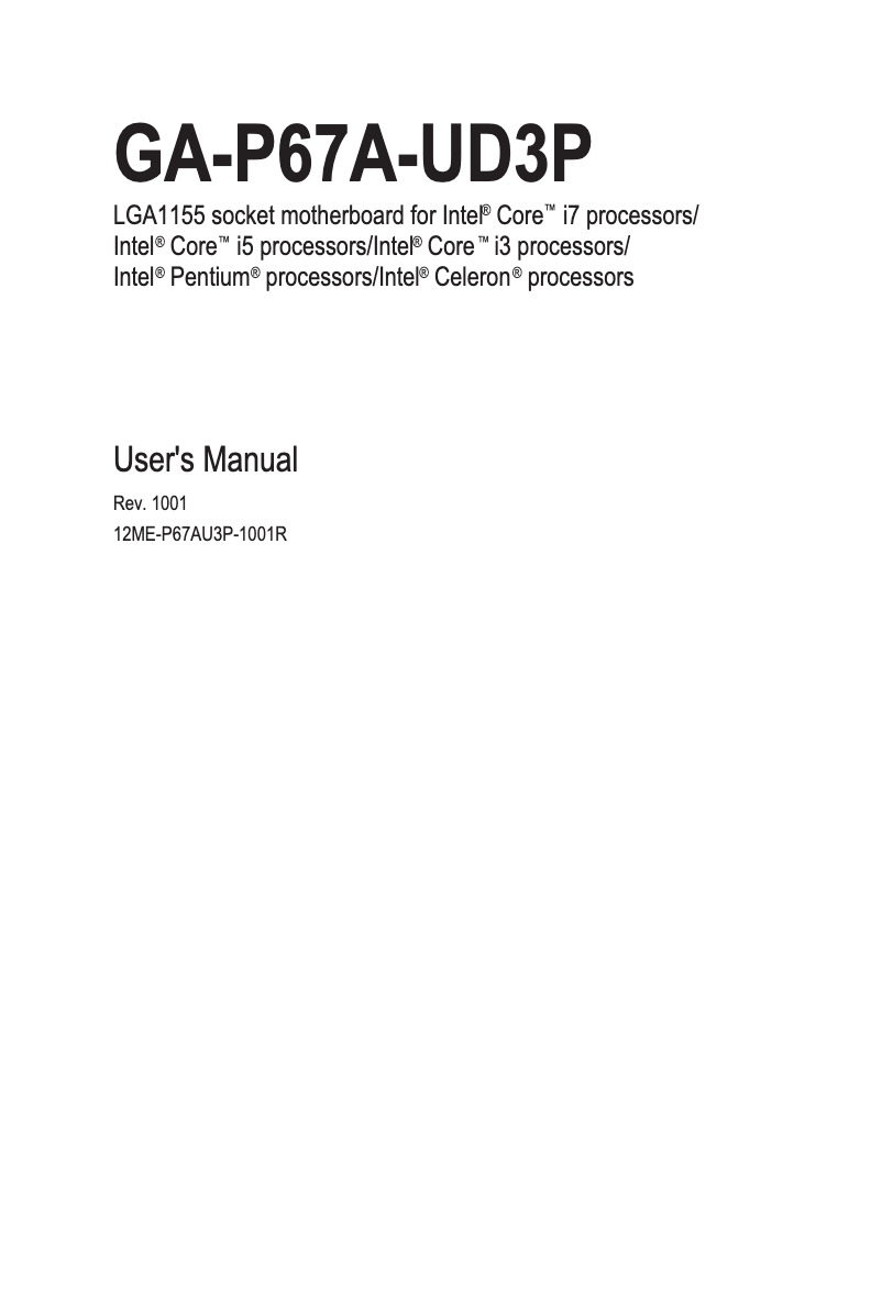Page n°1 - Manuel utilisateur Gigabyte GA-P67A-UD3P