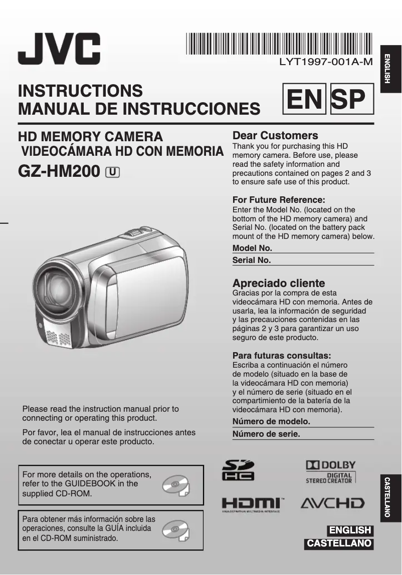 Image de la première page du manuel de l'appareil Everio GZ-HM200