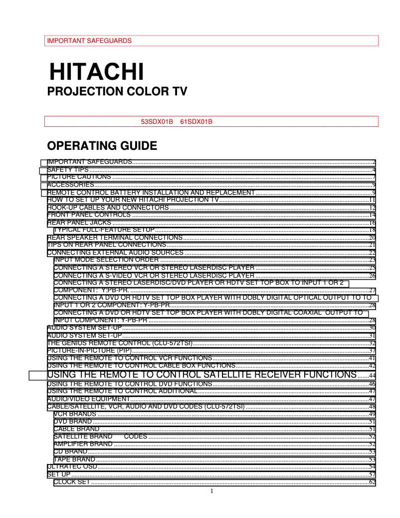 Page n°1 - Manuel utilisateur Hitachi 61SDX01B