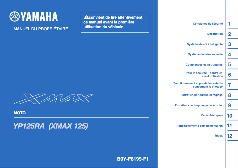 Page 1 de la notice Manuel utilisateur Yamaha XMAX 125 (2022)