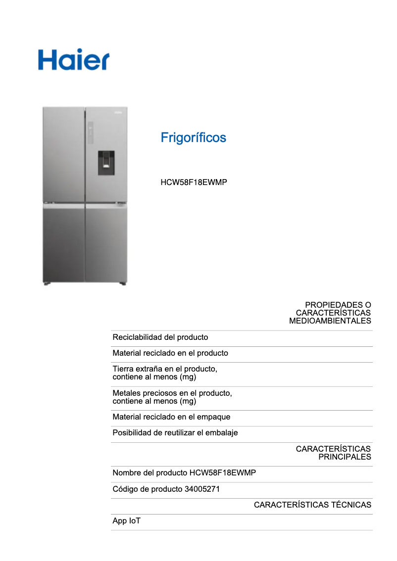 Page n°1 - Label énergétique Haier HCW58F18EWMP
