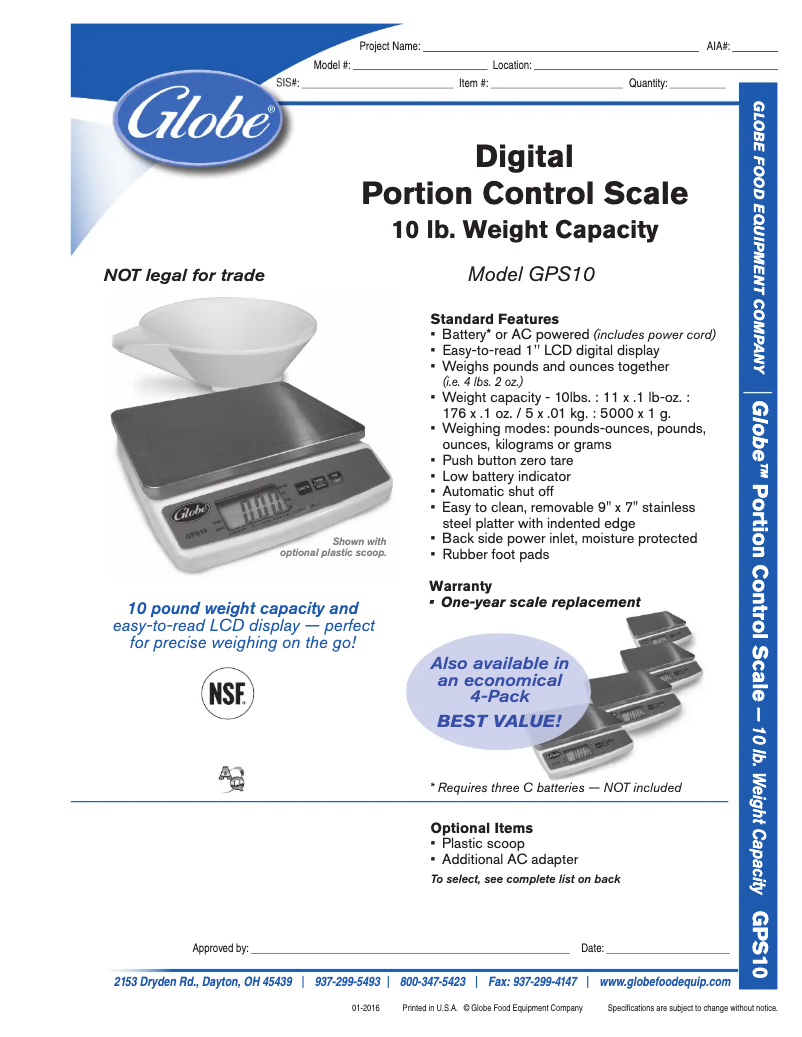 Page n°1 - Manuel d'utilisation et d'entretien Globe GPS10