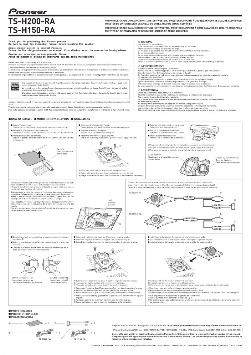 Page n°1 - Manuel utilisateur Pioneer TS-H150-RA