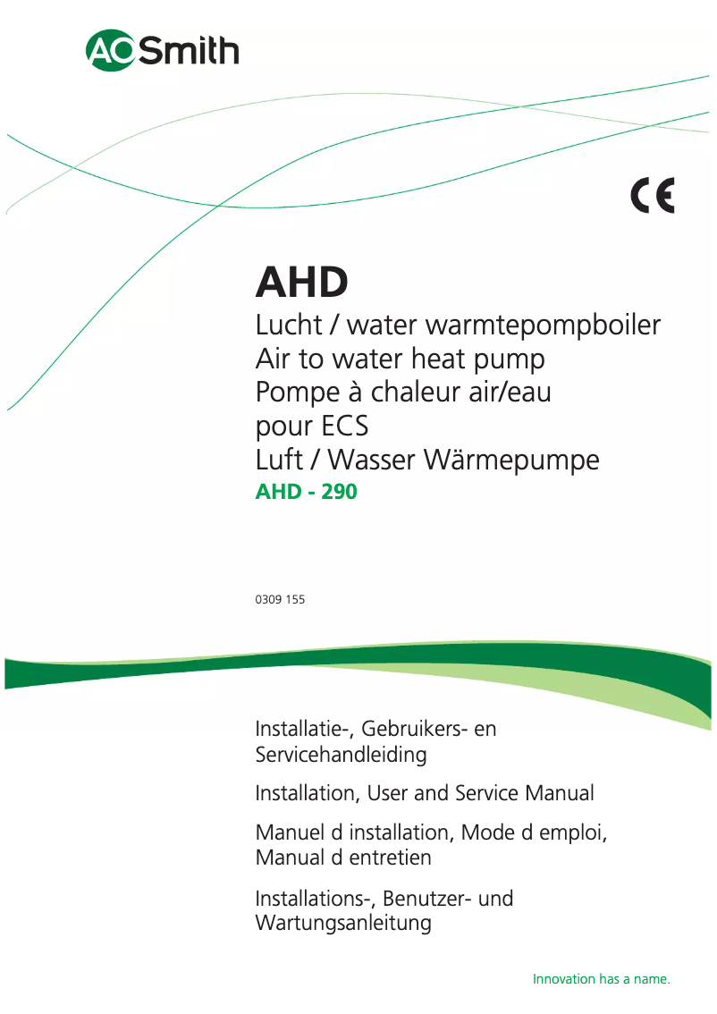 Page 1 de la notice Manuel utilisateur A.O. Smith AHD 290