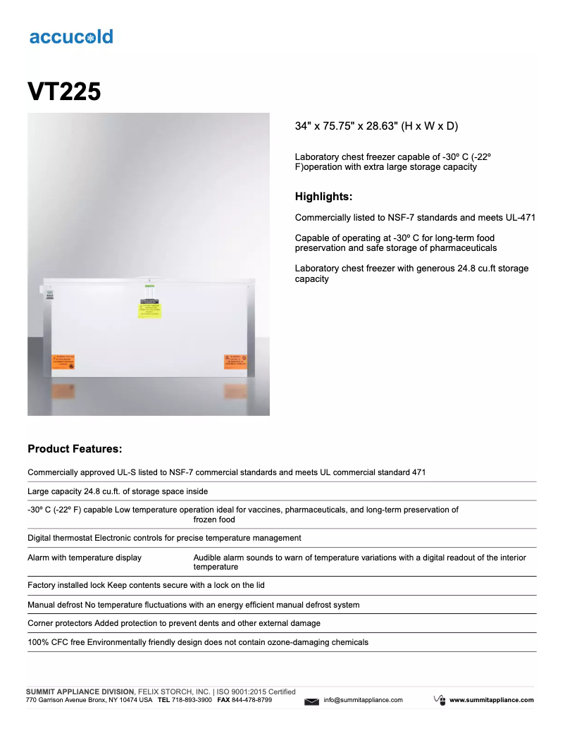 Image de la première page du manuel de l'appareil Accucold VT225