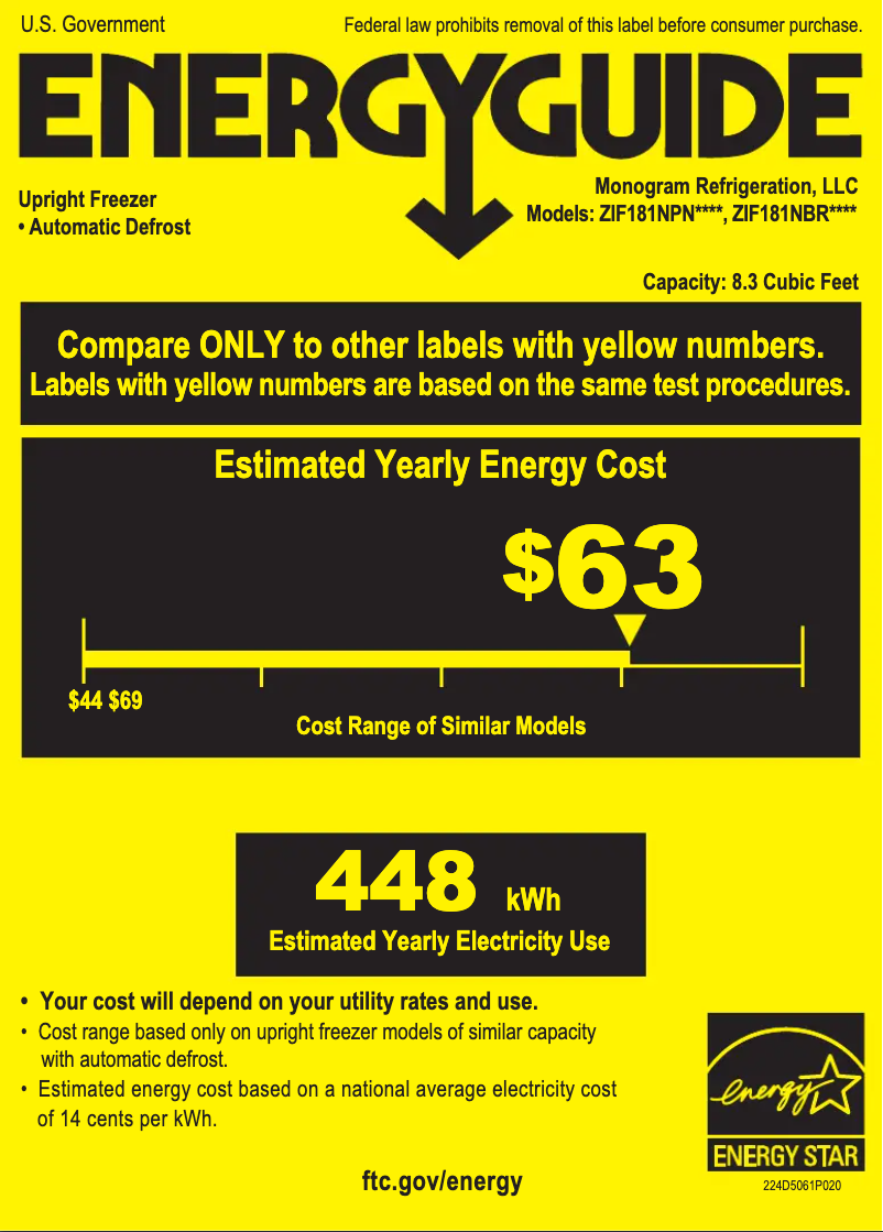 Página 1 del manual Etiqueta energética Monogram ZIF181NBRII