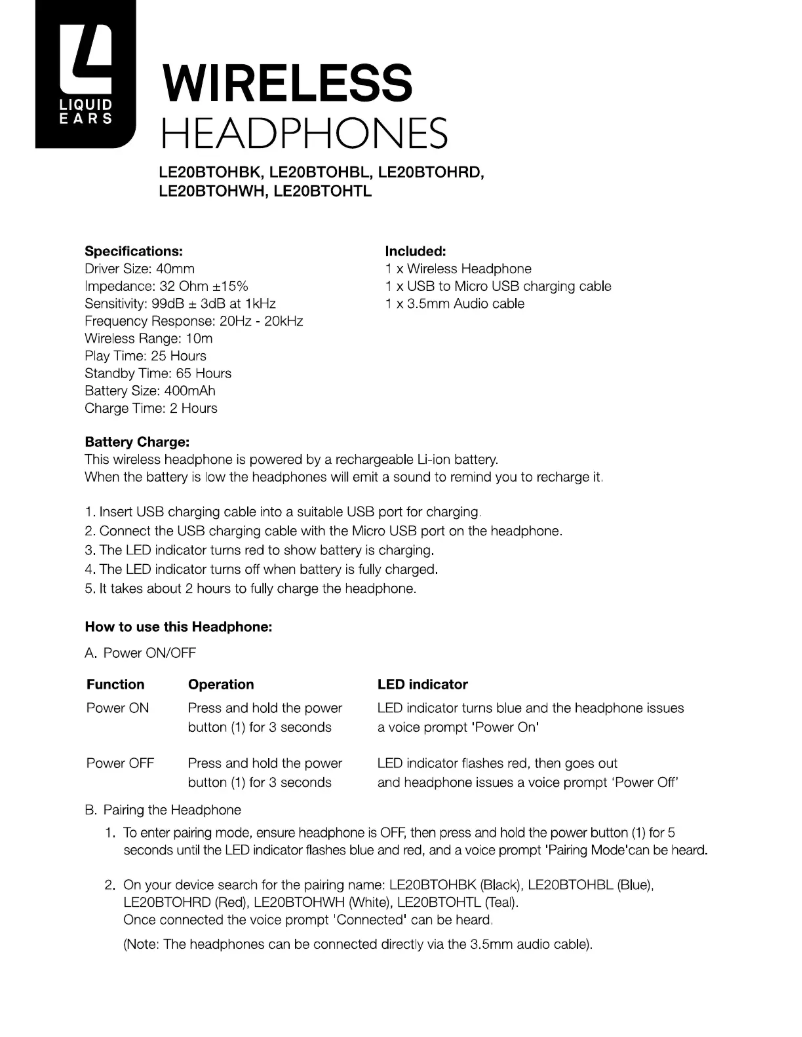 Image de la première page du manuel de l'appareil LE20BTOHBL