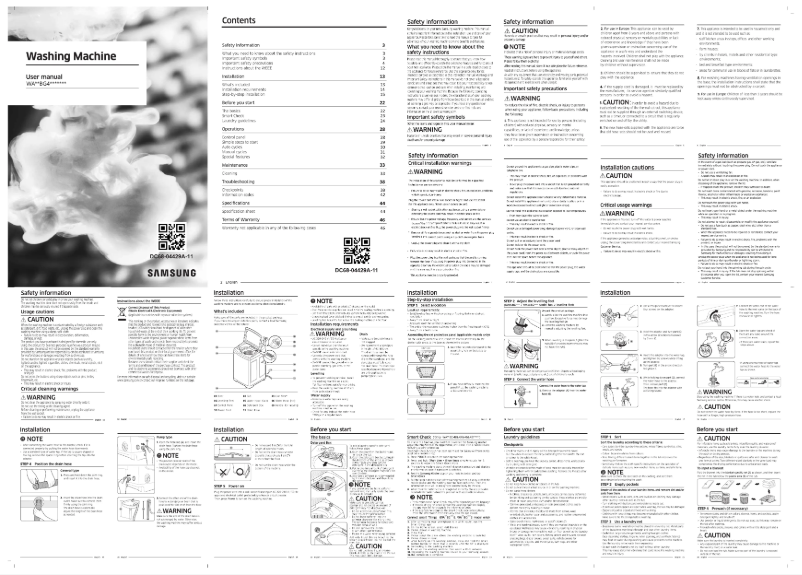 Page 1 de la notice Manuel utilisateur Samsung WA70BG4441YY